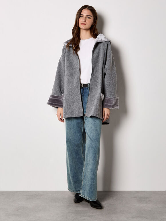 Faux Fur Zip Fleece Jacket